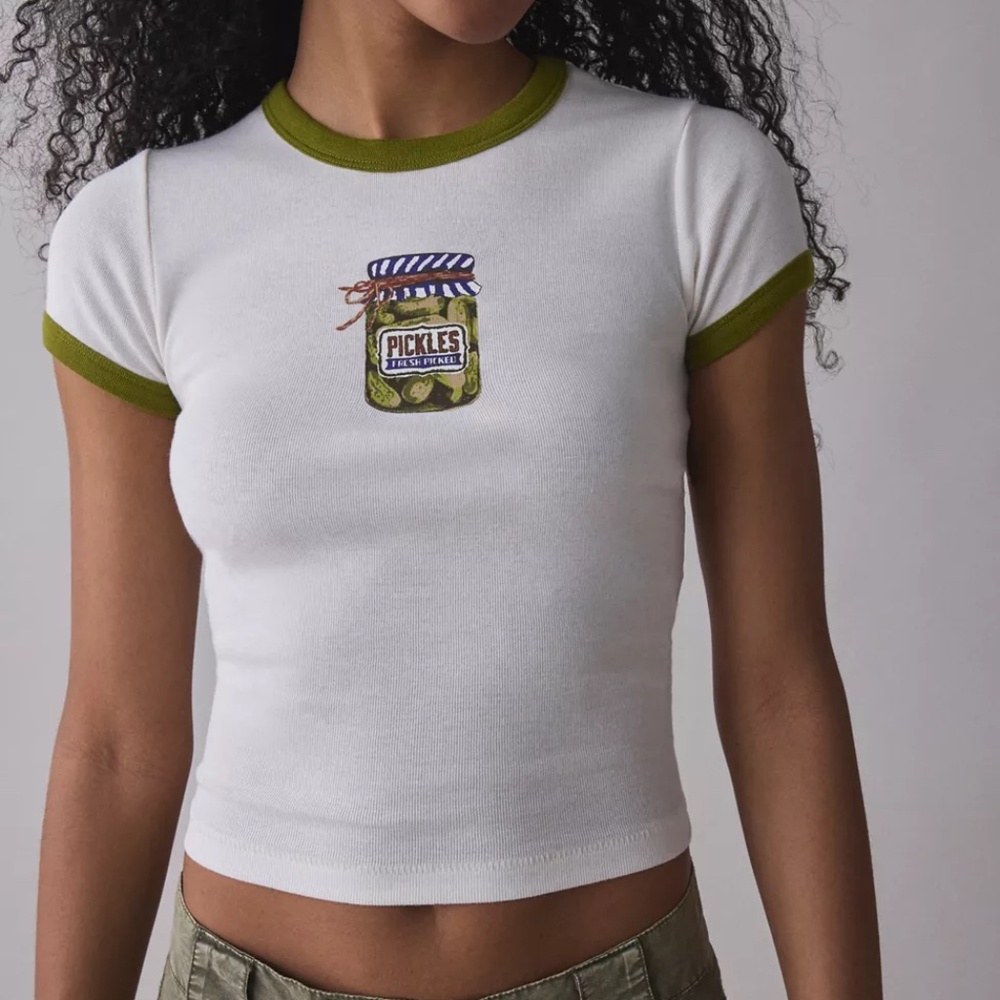 Urban Outfitters Cream & Green Pickles Baby Tee